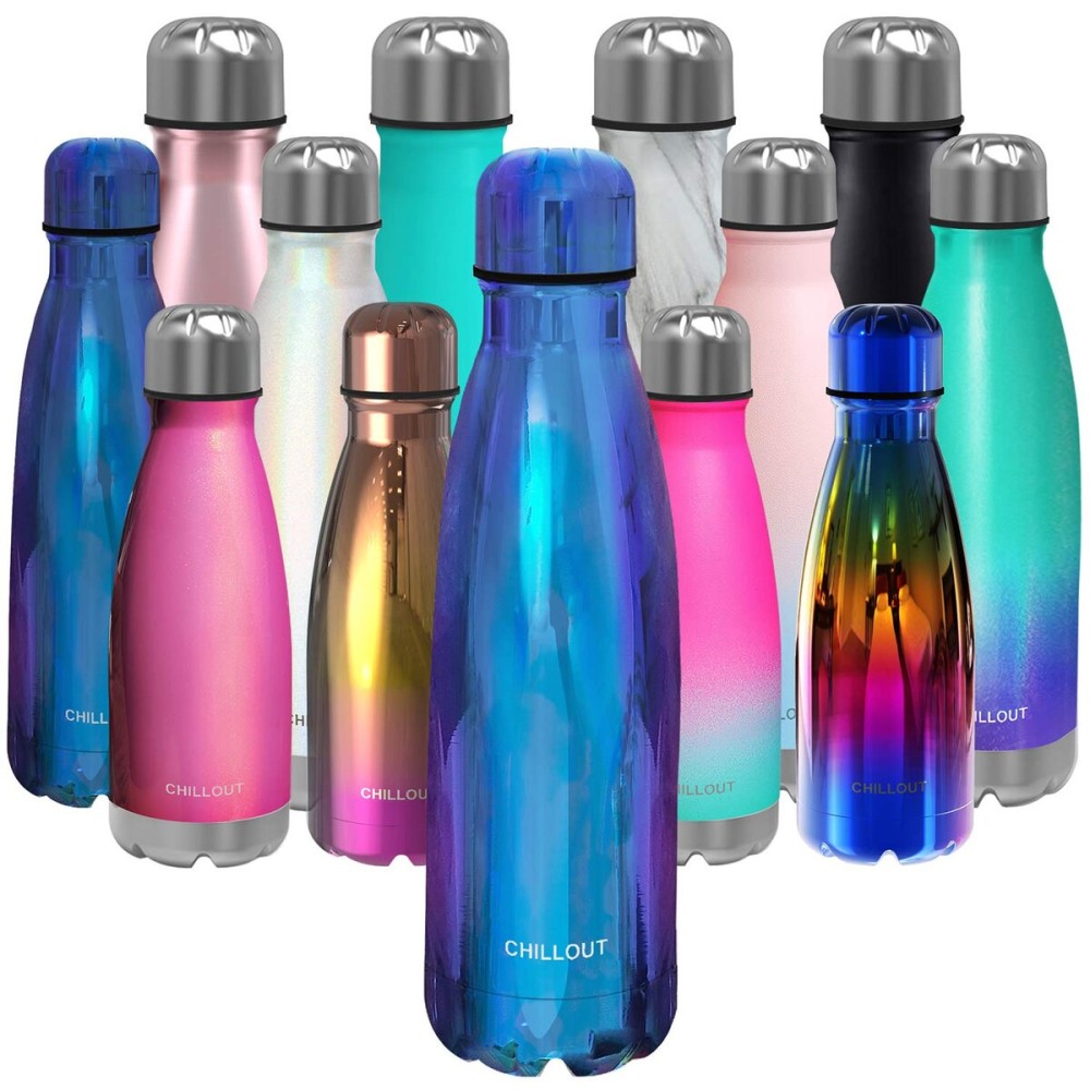 CHILLOUT LIFE Stainless Steel Water Bottle: 17 oz Double Wall Insulated Cola Bottle Shape for Cold and Warm Drinks, BPA Free Metal Sports Bottle, Dishwasher Safe Paint