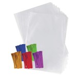 Purple Q Crafts Clear Plastic Cellophane Bags with 4 Colored Twist Ties for Gifts Party Favors (8x10 50 Pack)
