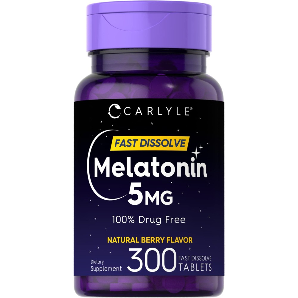 Carlyle Melatonin 5 mg Fast Dissolve 300 Tablets | Berry Flavor | Vegetarian, Non-GMO Supplement