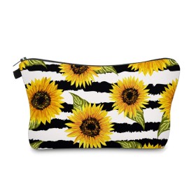 Aiphamy Cute Travel Makeup Bag Cosmetic Bag Small Pouch Gift for Women (Stripes Sunflowers)