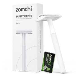 ZOMCHI Double Edge Safety Razor for Men & Women, Metal Razor with 5 Double Edge Safety Razor Blades, Single Blade Razor - White