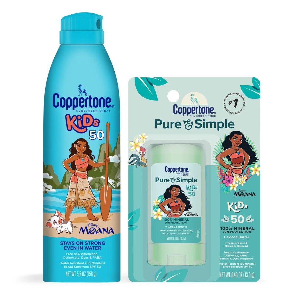 Coppertone Kids Sunscreen Spray SPF 50 (5 Oz Can) + Coppertone Pure and Simple Kids Mineral Sunscreen Stick SPF 50 (0.49 Oz Stick), Water Resistant, Free From Oxybenzone, Octinoxate, PABA and Dyes
