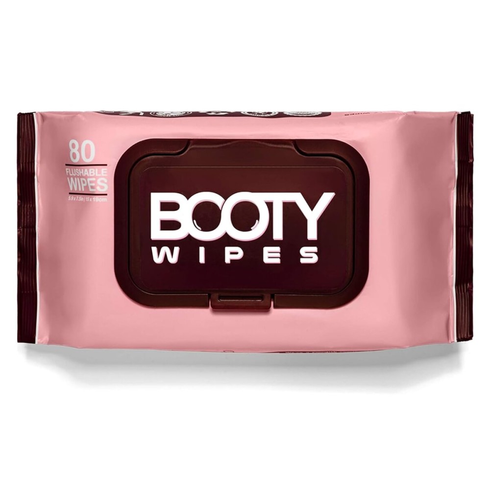 BOOTY WIPES Flushable Wipes for Women - 80-Count Wet Wipes for Adults - pH-Balanced Feminine Wet Tissue with Vitamin E and Aloe - Gentle Feminine Hygiene Body Cleansing Cloth - No Fragrance Large