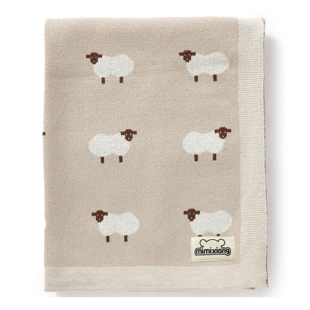 mimixiong Baby Blanket Knit 100% Cotton Toddler Blankets for Boys and Girls with Cute Sheep Size 30 x 40 inches Khaki