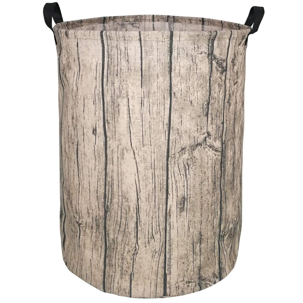 KUNRO Round Laundry Gift Basket Storage Hamper, Clothes Storage Organizer Bins, Shelf Basket with Handles for Room Decor (Tree Stump)