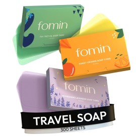 FOMIN - Antibacterial Paper Soap Sheets for Hand Washing - (300 Sheets) Orange, Tea Tree, Lavender Portable Travel Soap Sheets, Dissolvable Camping Mini Soap, Portable Hand Soap Sheet