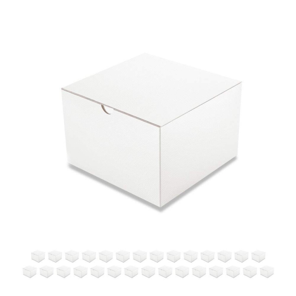 PACKQUEEN 30 Gift Boxes 6x6x4 Inches Small Gift Boxes with Lids, White Gift Box Bulks for Wedding, Party, Birthday, Bridesmaid Proposal Boxes for Light Weight Gifts (Glossy White, Grain Texture)