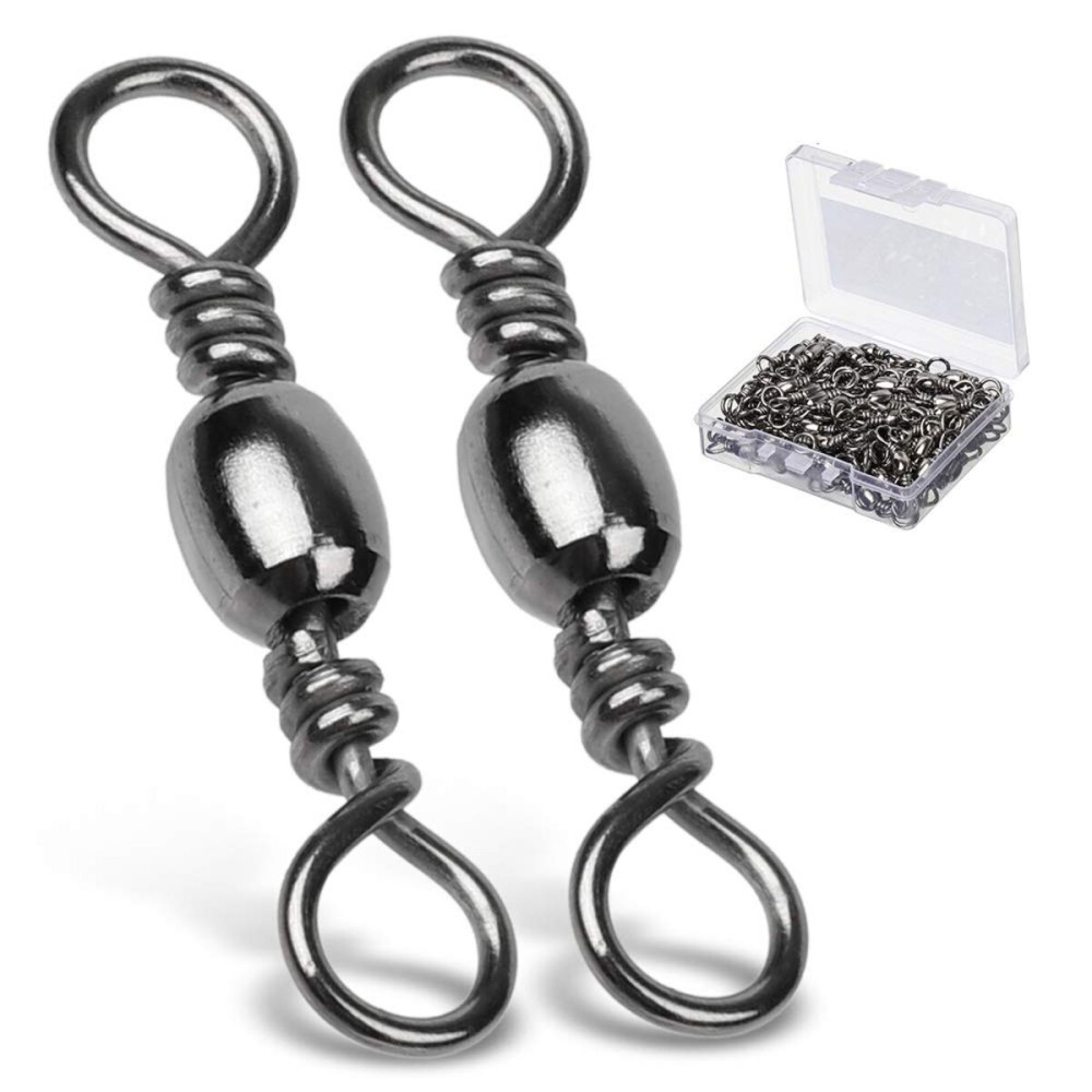 AMYSPORTS High Strength Barrel Swivels With Solid Ring - Fishing Tackle Line Connector for Saltwater and Freshwater - Stainless Steel Accessories 100pcs 35lbs