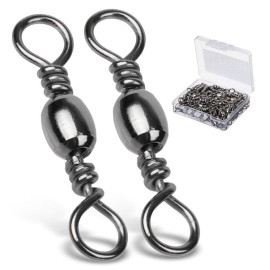 AMYSPORTS High Strength Barrel Swivels With Solid Ring - Fishing Tackle Line Connector for Saltwater and Freshwater - Stainless Steel Accessories 100pcs 35lbs