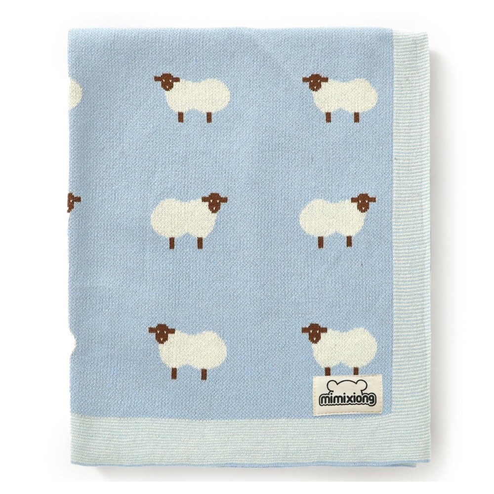 mimixiong Baby Blanket Knit 100% Cotton Toddler Blankets for Boys and Girls with Cute Sheep Size 30 x 40 inches Blue