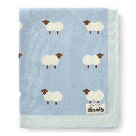 mimixiong Baby Blanket Knit 100% Cotton Toddler Blankets for Boys and Girls with Cute Sheep Size 30 x 40 inches Blue