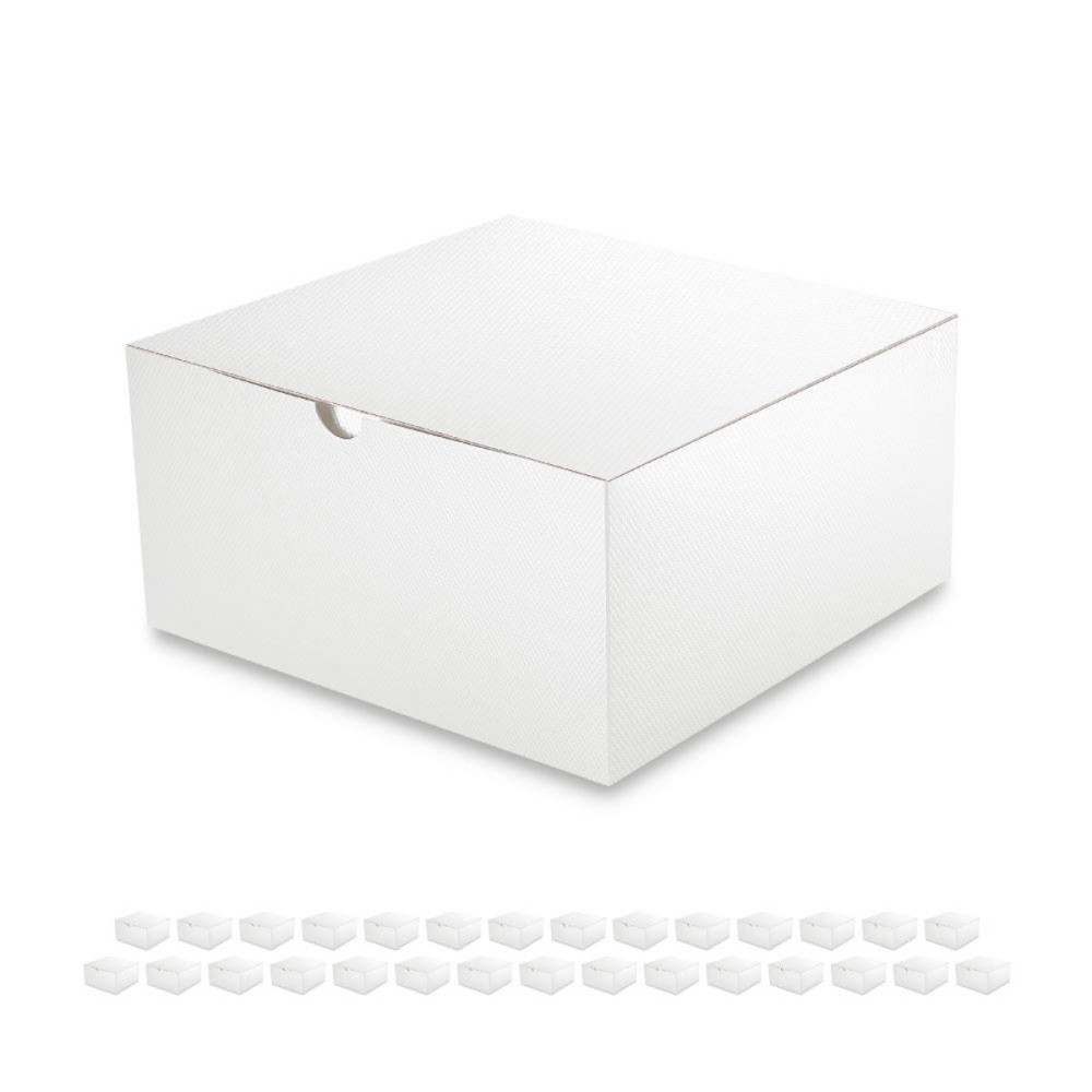 PACKQUEEN 30 Gift Boxes 8x8x4 Inches with Lids - Bridesmaid Proposal Boxes, Bulk for Light Weight Gifts, Crafting (Glossy White, Grain Texture)