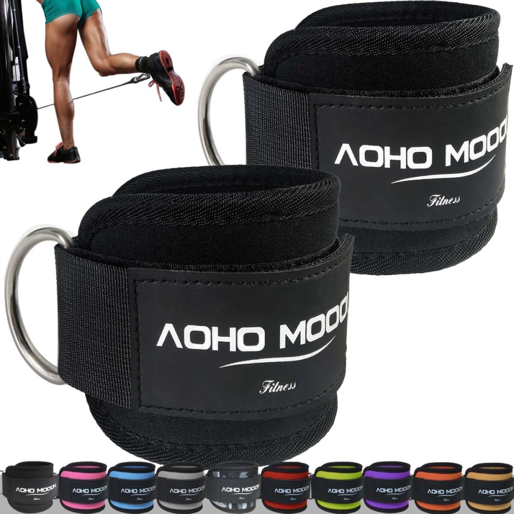 AOHO MOOON Comfortable Adjustable Ankle Straps for Cable Machines Women, Gym Workout Leg Straps, Ankle Cuffs for Glute Workouts, Foot Straps for Kickback, One Size Fit All with D Ring