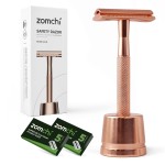 ZOMCHI Single Blade Razors for Women - Reusable Ladies Razor for Legs with 5 Double Edge Safety Razor Blades, Eco-Friendly Manual Shaving Razor - Rose Gold