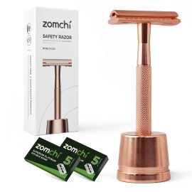 ZOMCHI Single Blade Razors for Women - Reusable Ladies Razor for Legs with 5 Double Edge Safety Razor Blades, Eco-Friendly Manual Shaving Razor - Rose Gold