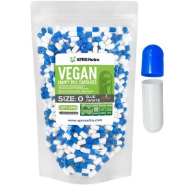 XPRS Nutra Size 0 Empty Capsules - 1000 Count Empty Vegan Capsules - Vegetarian Pills - DIY Vegetable Capsule Filling - Veggie Pill Caps for Do-It-Yourself Supplements (Blue/White)