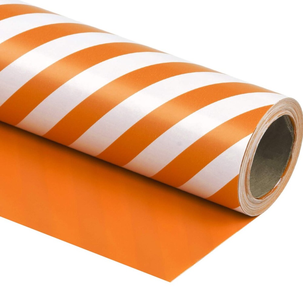 WRAPAHOLIC 30 Inch Reversible Orange Wrapping Paper - Orange and Stripes Wrapping Paper for Birthday, Holiday, Wedding, Baby Shower - 30 inch x 33 feet