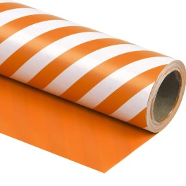 WRAPAHOLIC 30 Inch Reversible Orange Wrapping Paper - Orange and Stripes Wrapping Paper for Birthday, Holiday, Wedding, Baby Shower - 30 inch x 33 feet