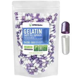 XPRS Nutra Size 00 Empty Capsules - 500 Count Empty Gelatin Capsules - Pills DIY Capsule Filling - Fillable Pill Gel Caps for Do-It-Yourself Supplements (Pearl Purple/White)