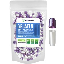 XPRS Nutra Size 00 Empty Capsules - 100 Count Empty Gelatin Capsules - Pills DIY Capsule Filling - Fillable Pill Gel Caps for DIY Supplements (Pearl Purple/White)