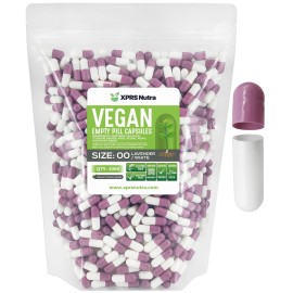 XPRS Nutra Size 00 Empty Capsules - 1000 Count Empty Vegan Capsules - Vegetarian Empty Pills - DIY Vegetable Capsule Filling- Veggie Pill Caps (Lavender/White)