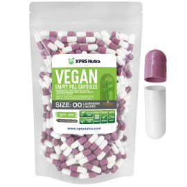 XPRS Nutra Size 00 Empty Capsules - 500 Count Empty Vegan Capsules - Vegetarian Empty Pills - DIY Vegetable Capsule Filling- Veggie Pill Caps (Lavender/White)