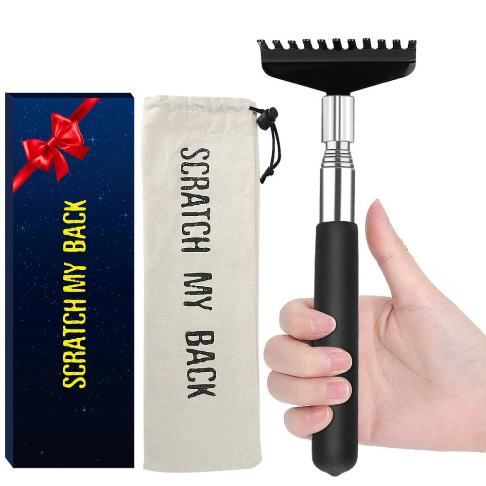 Flanker-L Oversized Portable Extendable Back Scratcher, Upgraded Metal Stainless Steel Telescoping Back Scratcher Tool with Canvas Carrying Bag