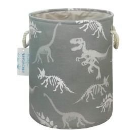 LANGYASHAN Laundry Basket Canvas Collapsible Organizer Storage Basket for Boys Girls Laundry Hamper Toy Bins Gift Baskets Bedroom Clothes Children Nursery (Gray Dinosaur skeleton)