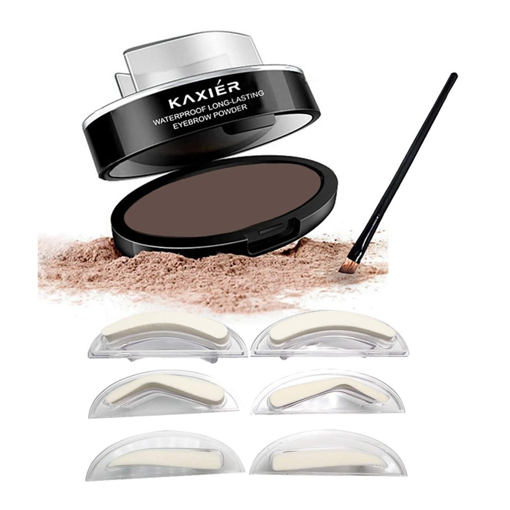 Moakxer Eyebrow Powder,Waterproof Eyebrow Stamp Powder Seal Perfect Nature Eye Brow Powder Tinting Coloring Kit Delicate Shape (201 Dark Brown)