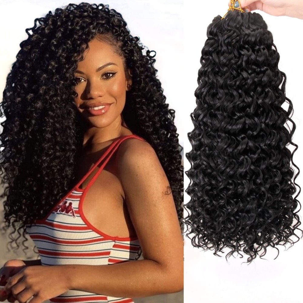 18inch Synthetic Deep Twist Crochet hair Bohemian Crochet Braids Natural Black Deep Wave Braiding hair Extensions (7Packs,1B)