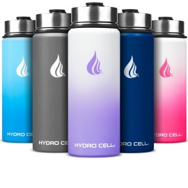HYDRO CELL Stainless Steel Insulated Water Bottle with Straw - For Cold & Hot Drinks - Metal Vacuum Flask with Screw Cap and Modern Leakproof Sport Thermos for Adults (Lavender/White 18oz)