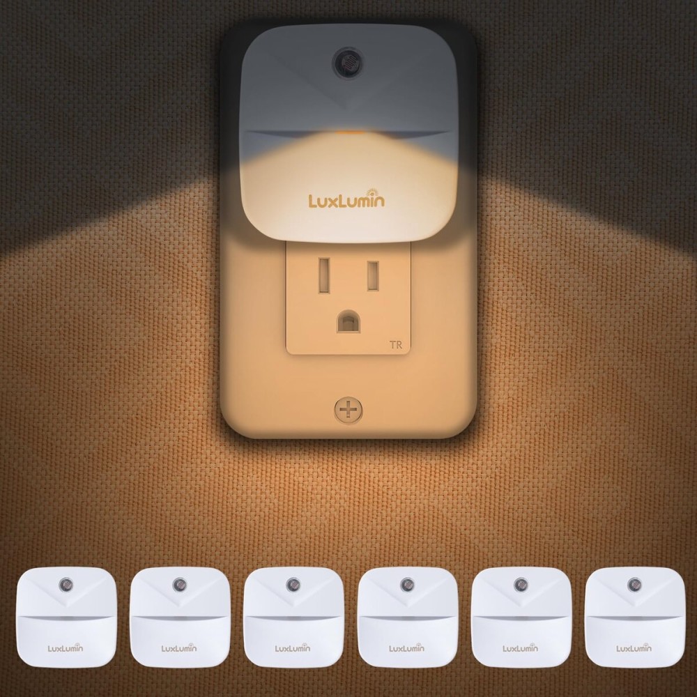 LuxLumin LED Night Lights Plug into Wall with Dusk-to-Dawn Sensor, Automatically Turn on and Off,Night Light for Kids,Bedroom,Bathroom,Stairs,Warm White, 6 Packs