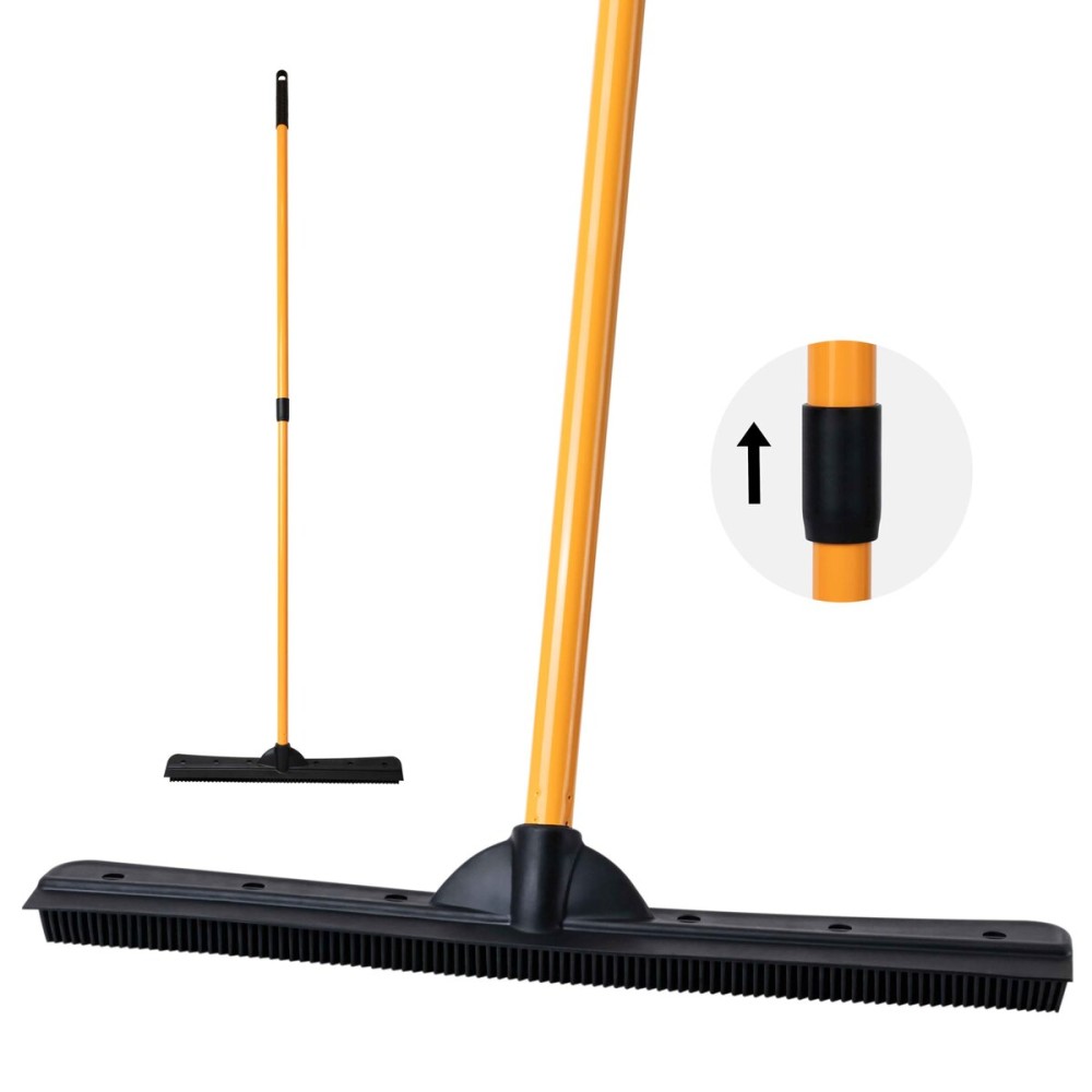 FURemover PRO Pet Hair Rubber Broom with Squeegee, 58 Telescopic Handle for Carpet, Tile and Hardwood