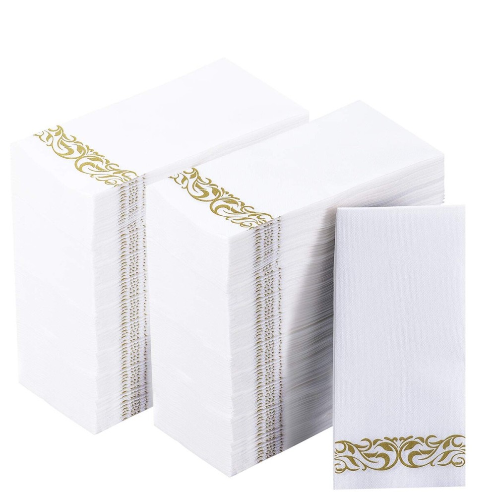 Vplus 400 Pack Paper Napkins Guest Towels Disposable Premium Quality 3-ply Dinner Napkins Disposable Soft, Absorbent, Perfect for Kitchen, Wedding, Parties, Dinners or Events (Gold)
