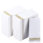 Vplus 400 Pack Paper Napkins Guest Towels Disposable Premium Quality 3-ply Dinner Napkins Disposable Soft, Absorbent, Perfect for Kitchen, Wedding, Parties, Dinners or Events (Gold)