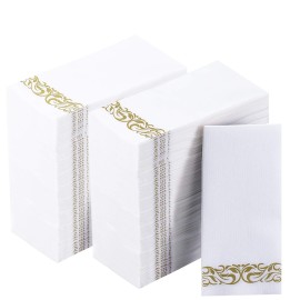 Vplus 400 Pack Paper Napkins Guest Towels Disposable Premium Quality 3-ply Dinner Napkins Disposable Soft, Absorbent, Perfect for Kitchen, Wedding, Parties, Dinners or Events (Gold)