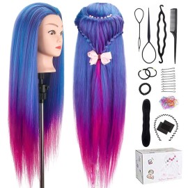 Mannequin Head with Hair, TopDirect 29 100% Synthetic Fiber Training Head Manikin Cosmetology Hair Doll Head Styling Hairdressing Training Braiding Practice Heads with Clamp Holder and Tools