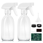 Tecohouse Glass Spray Bottle 8 oz, Clear Small Empty Refillable Sprayer Container with Labels, Funnel, Lids, Graduated Pipettes - Handheld Size