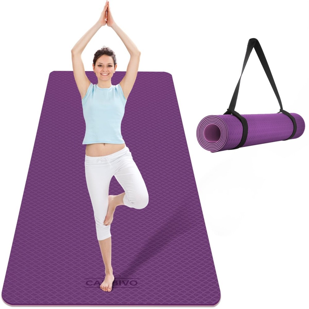 CAMBIVO Extra Wide Yoga Mat for Women and Men (72x 32x 1/4), SGS Certified, Non-slip Large TPE Exercise Fitness Mat for Yoga, Pilates, Workout (6mm, A-Purple Rose)
