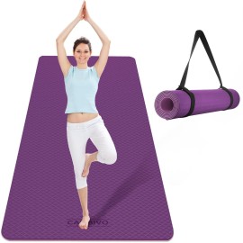 CAMBIVO Extra Wide Yoga Mat for Women and Men (72x 32x 1/4), SGS Certified, Non-slip Large TPE Exercise Fitness Mat for Yoga, Pilates, Workout (6mm, A-Purple Rose)
