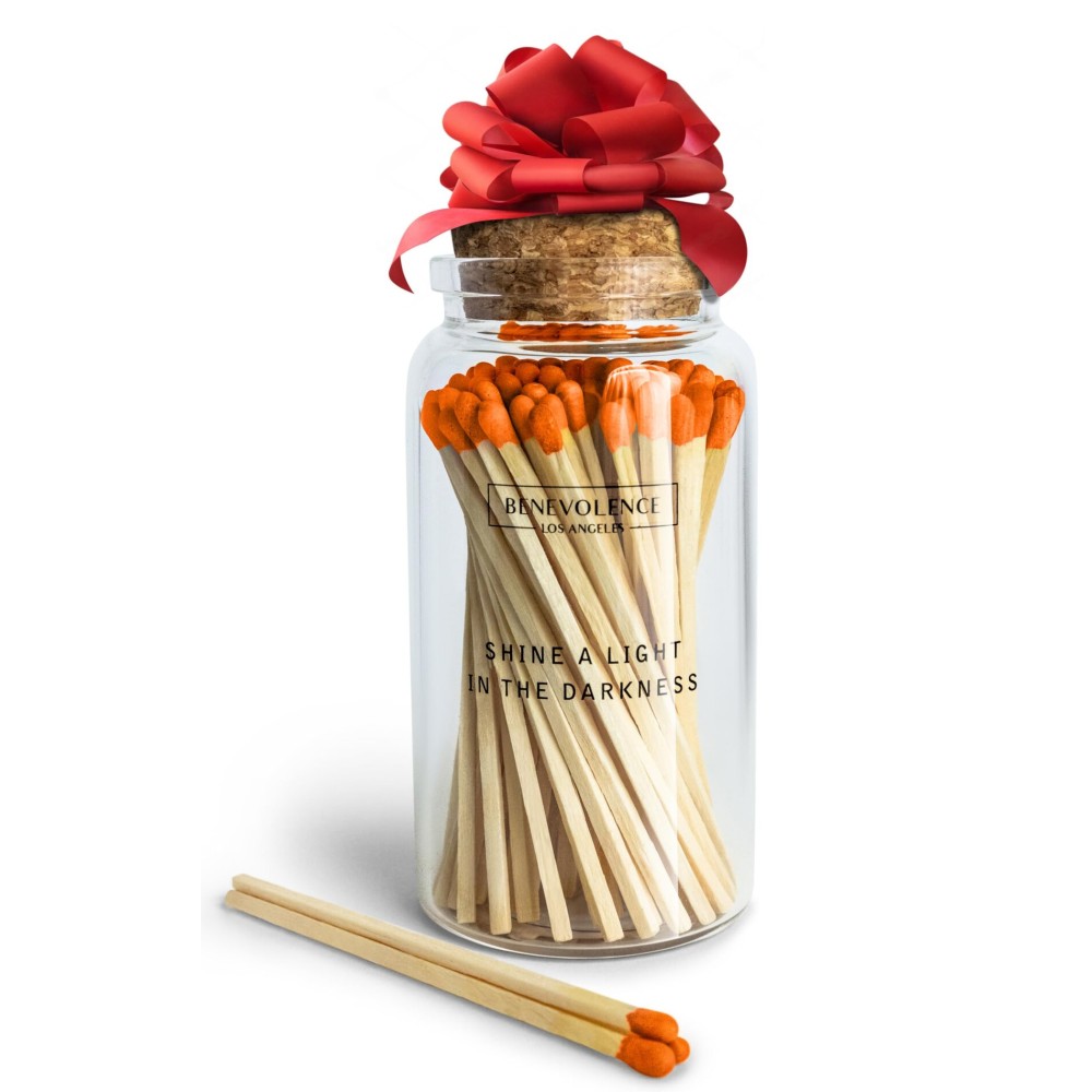 Benevolence LA Decorative Wooden Matches in Glass Jar with Striker | 4 Inches Colored Safety Long Match for Lighting Candles | Apothecary Home & Bathroom Decor - Midnight Black