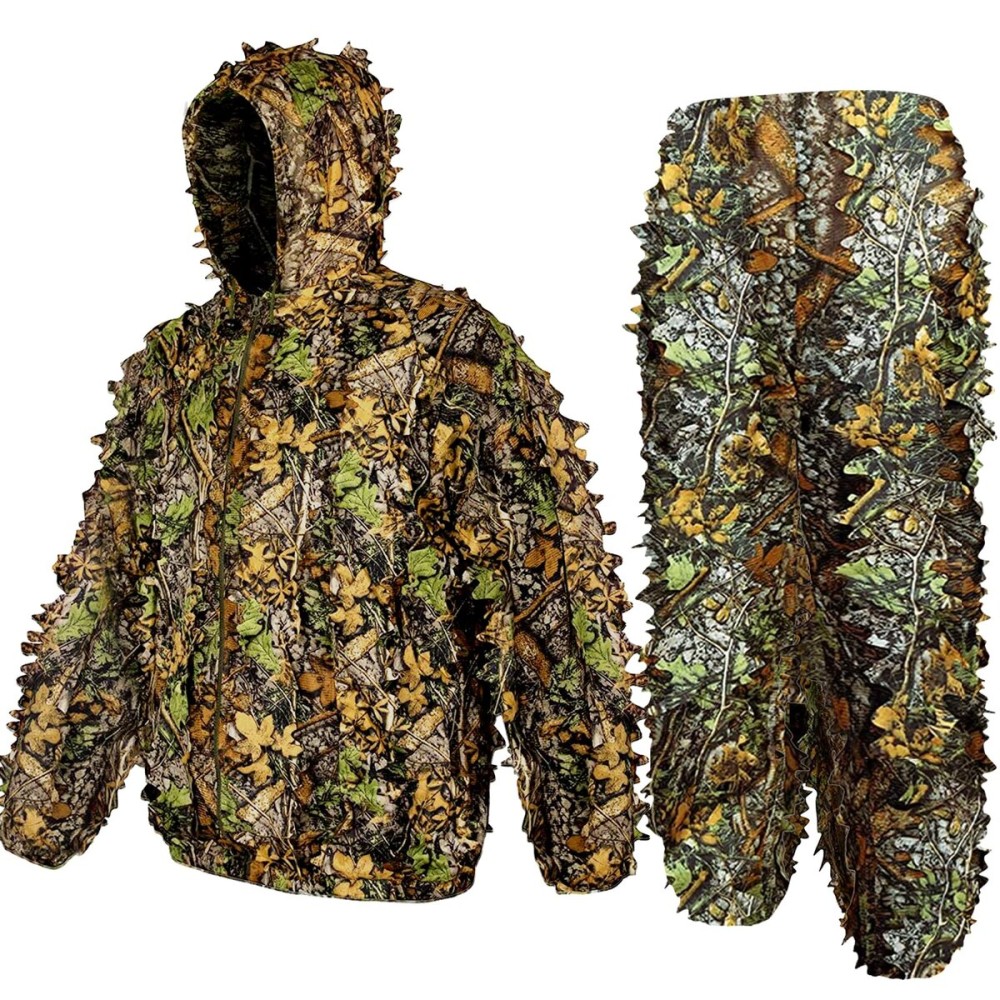 MOPHOTO 3D Leafy Camo Hunting Suit - Woodland Ghillie Suit for Men, Leaf Camouflage Hunting Gear