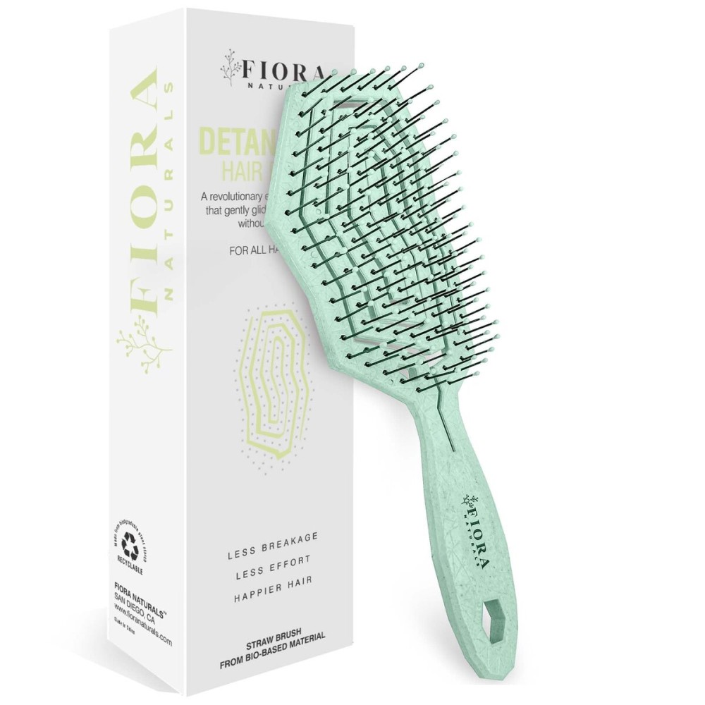 Fiora Naturals Hair Detangling Brush for Women - Detangler Hair Brush w/Flexible Soft Bristles- Gently Glides Through Tangles - Curly, Fine, Dry and Shower Wet HairBrush, cepillo para cabello - Green