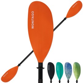 WONITAGO Kayak Paddles with Alloy Shaft and PP Blade, Floating Kayaking Oars, Adjustable 230-250 cm/90-98 Inches, Orange