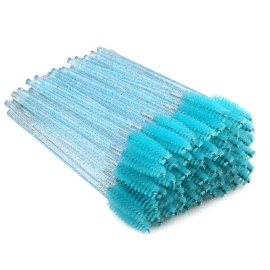 G2PLUS 100PCS Eyelash Mascara Brushes, Disposable Lash Spoolies, Crystal Mascara Wands Makeup Kits for Eyelash Extensions and Eyebrow (Lake Blue)