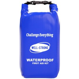 WELL-STRONG Waterproof First Aid Kit Roll Top Boat Emergency Kit with Waterproof Contents for Fishing Kayaking Boating Swimming Camping Rafting Beach Blue