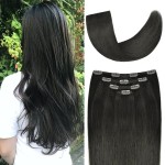 12 Clip in Hair Extensions Remy Human Hair for Women Beauty - Silky Straight Short Clip on Hair Pieces 50grams 4pieces Natural Black 1B Color