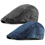 2 Pack Mens Denim Cotton Newsboy Cap Ivy Gatsby Driving Hunting Cabbie Hats (C)