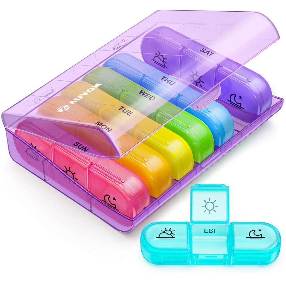 AUVON Weekly Pill Organizer 3 Times a Day, Large 7 Day Pill Box 3 Times a Day with Separate Container, Portable Pill Case for Medication, Vitamins, Fish Oil and Supplements