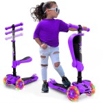 Hurtle 3 Wheeled Scooter for Kids - 2-in-1 Sit/Stand Child Toddlers Toy Kick Scooters with Flip-out Seat, Adjustable Height, Wide Deck, Flashing Wheel Lights, For Boys/Girls 1 Year Old+
